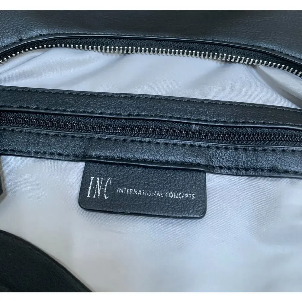 I.N.C. Black Vegan Leather Expandable KOLLEENE Ball Chain Hobo XB